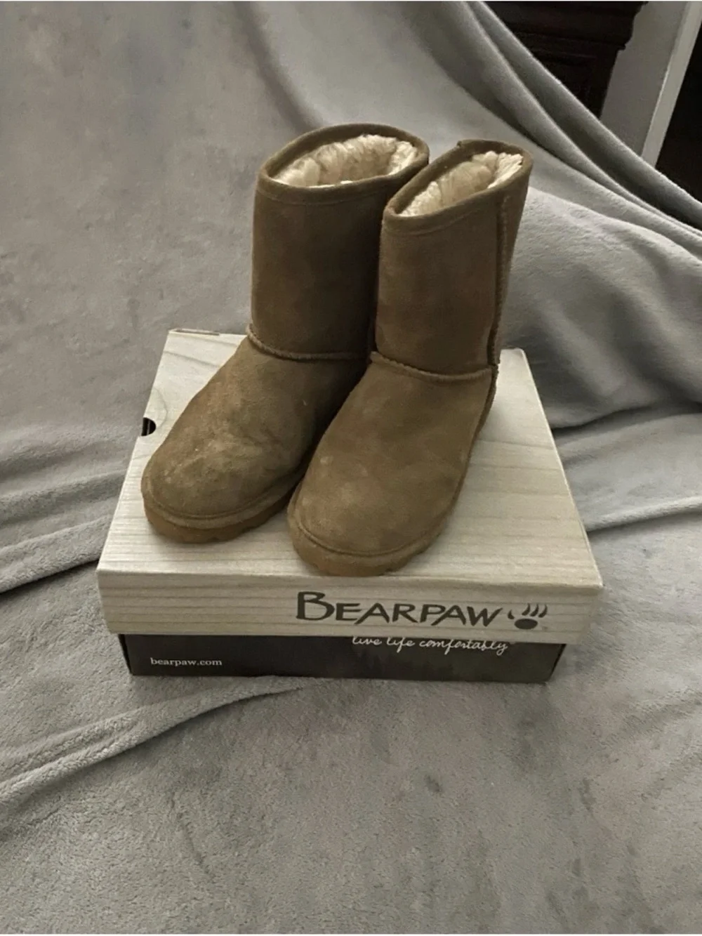 BearPaw Chestnut Suede Shearling Lined Short Boots